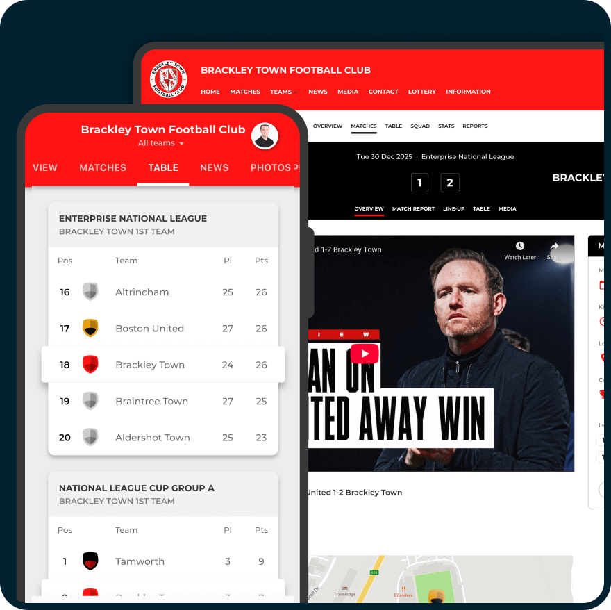 Pitchero competitions tools displayed on multiple devices
