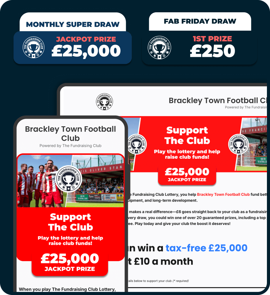 Pitchero lottery tools displayed on multiple devices