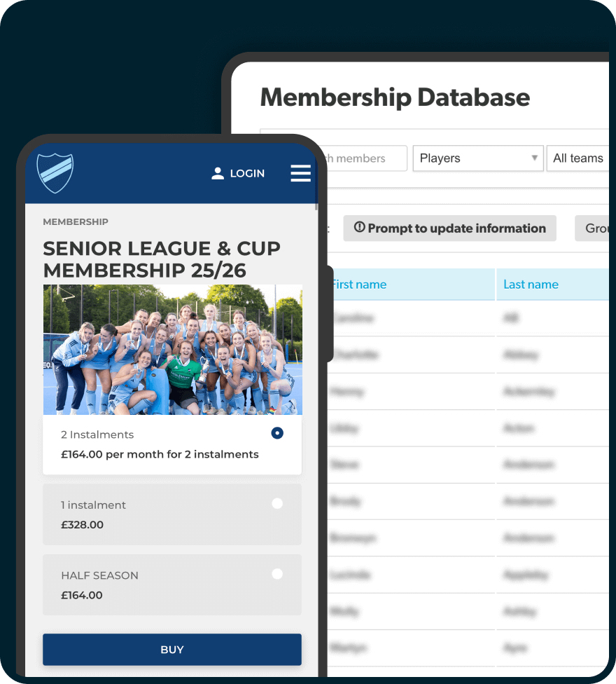 Pitchero Membership tools displayed on multiple devices