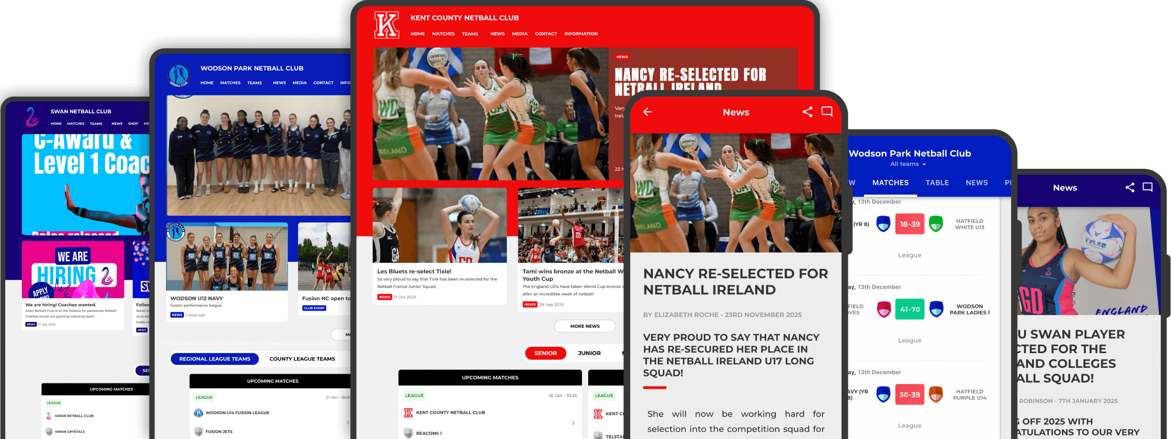 Netball club websites and mobile apps showcase